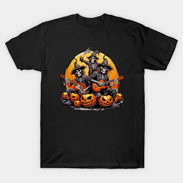 Rockin' Halloween Skeleton Band T-Shirt by Tees 4 Thee